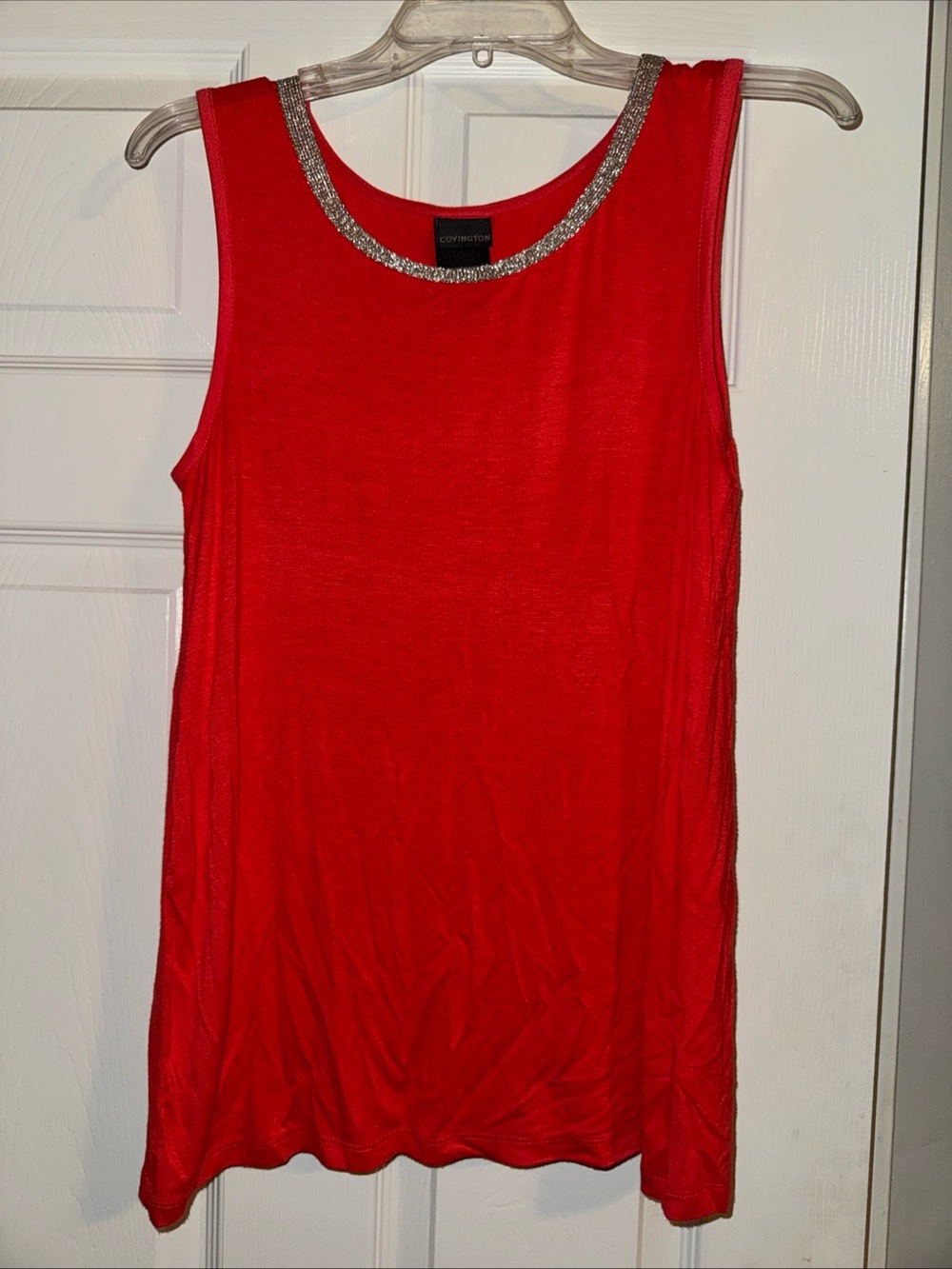 Covington Red Tank with Silver Sparkle Neckline